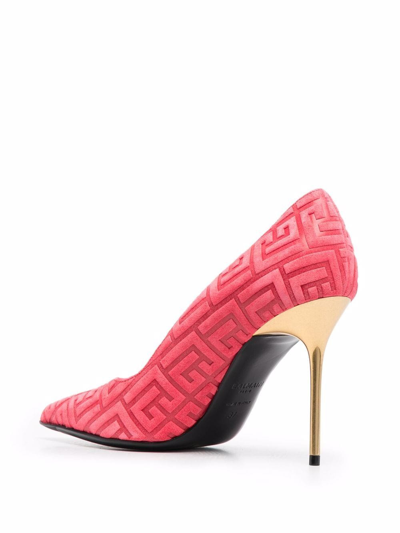 Balmain Ruby Suede Debossed Monogram Pumps In Pink