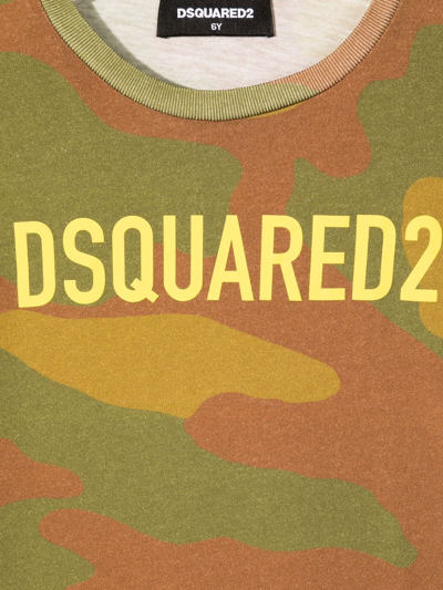 Dsquared2 Kids Camouflage-print Logo Cotton T-shirt In Green