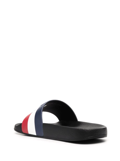 Shop Moncler Embossed-logo Striped Flip Flops In Blue