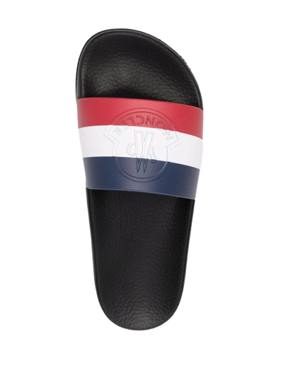 Shop Moncler Embossed-logo Striped Flip Flops In Blue