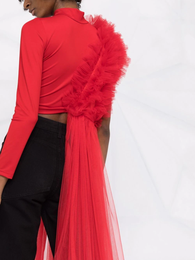 Shop Alchemy X Lia Aram Asymmetric Ruffle-detail Top In Red