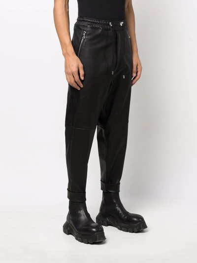 Balmain Black Lambskin Low Crotch Leather Pants | ModeSens