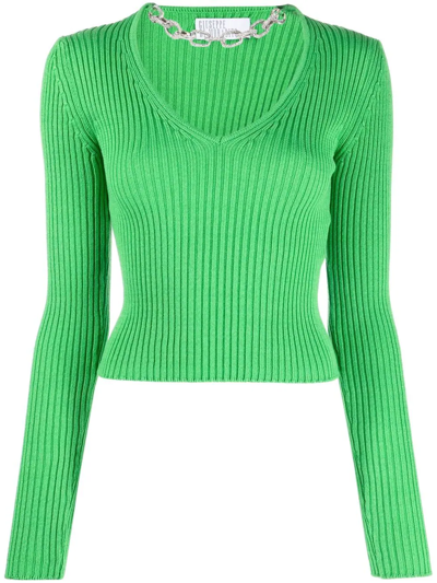 Shop Giuseppe Di Morabito Choker Detail Rib-knit Jumper In Green