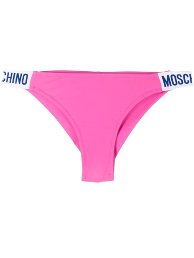 Shop Moschino Logo-waistband Bikini Bottom In Pink