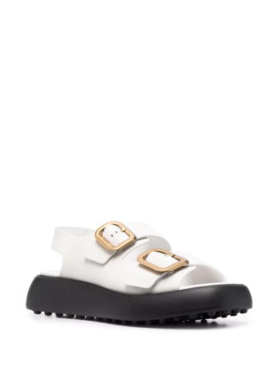 Tod's Buckled Leather Sandals In White