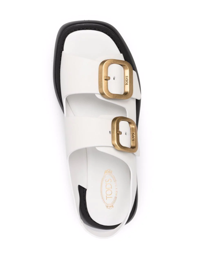 Tod's Buckled Leather Sandals In White