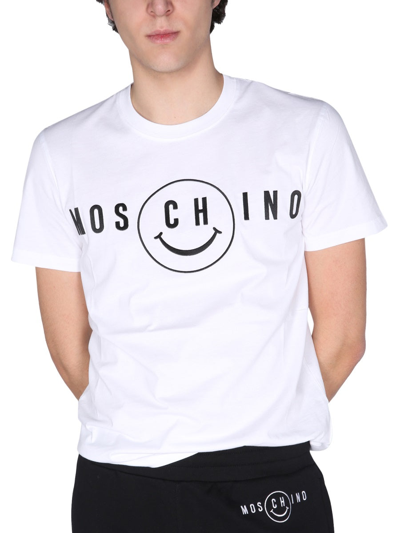 Shop Moschino "smile" T-shirt In White
