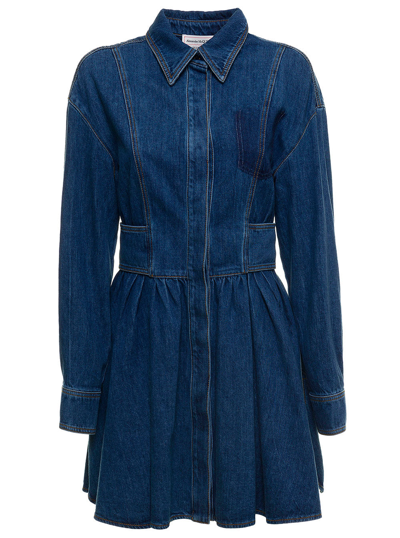 Shop Alexander Mcqueen Blue Denim Dress