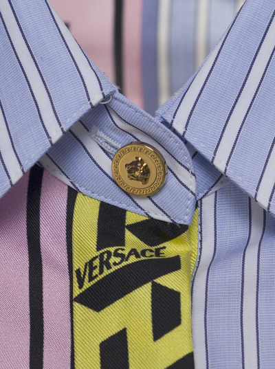 Shop Versace Multicolor Silk Shirt With Foulard Monogram Detail