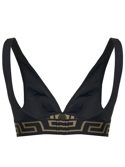 Shop Versace Black Stretch Fabric Bra With Greek Detail