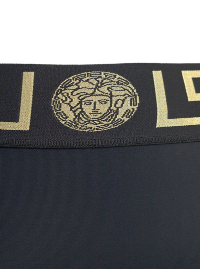 Shop Versace High Waist Stretch Fabric Briefs With Greek Detail In Black