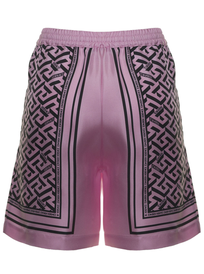 Shop Versace Silk Bermuda Shorts With Monogram Foulard Print In Pink