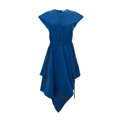 Shop Jw Anderson Cap Sleeve Asymmetric Midi Dress In Blue