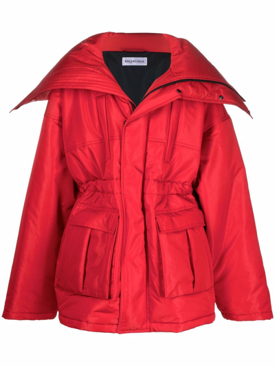 Shop Balenciaga Recycled Nylon Parka Coat In Red