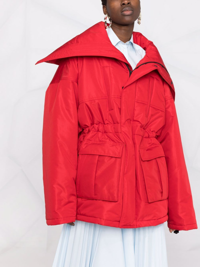Shop Balenciaga Recycled Nylon Parka Coat In Red