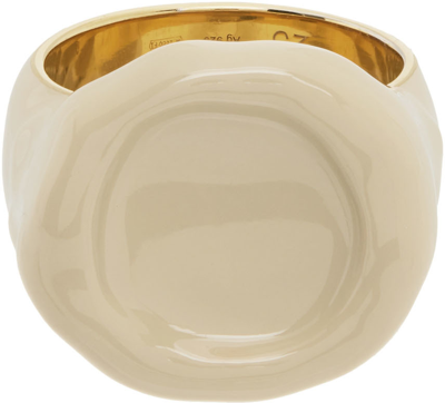 Shop Bottega Veneta Off-white Seal Ring In 9483-tapioca