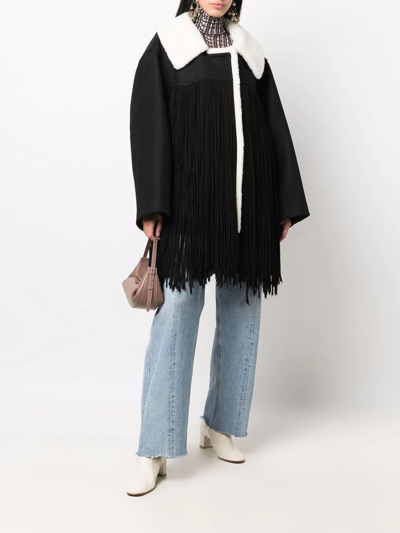 Shop N°21 Fringed Faux Shearling-lining Coat In Black