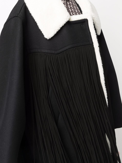 Shop N°21 Fringed Faux Shearling-lining Coat In Black