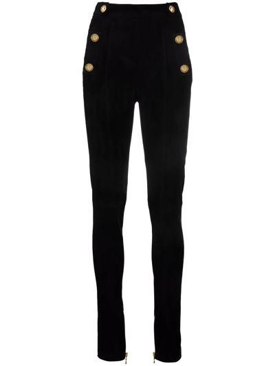 Shop Balmain High-waist Six-button Skinny Trousers In Black