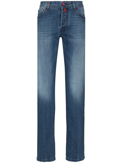 Shop Kiton Red Tag Slim-cut Jeans In Blue