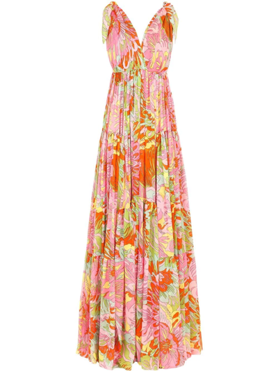 Shop Dolce & Gabbana '60s-print Long Chiffon Dress In Multicolour