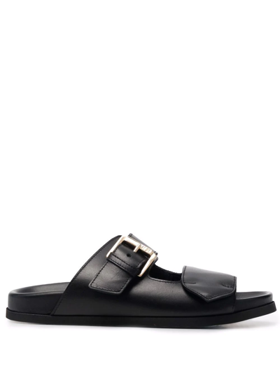 Shop N°21 Buckled Leather Slides In Black