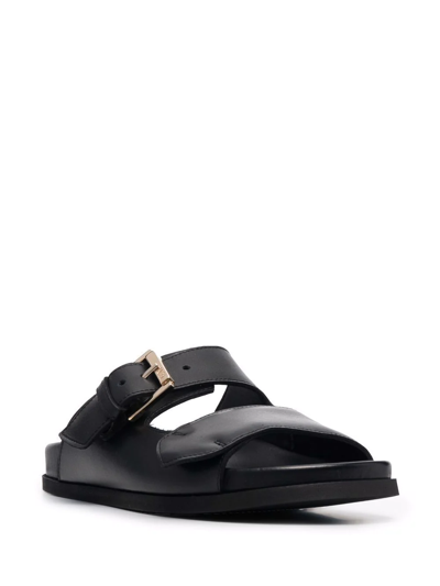 N°21 Buckled Leather Slides In Black
