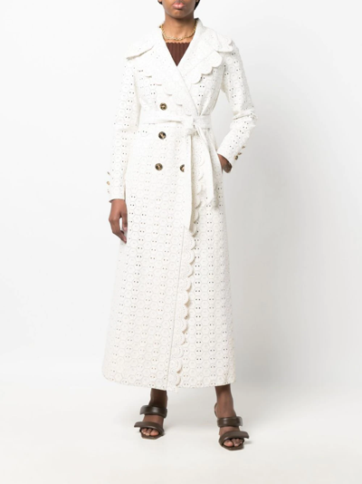 Philipp Plein Long Sangallo Leather Trench Coat In White