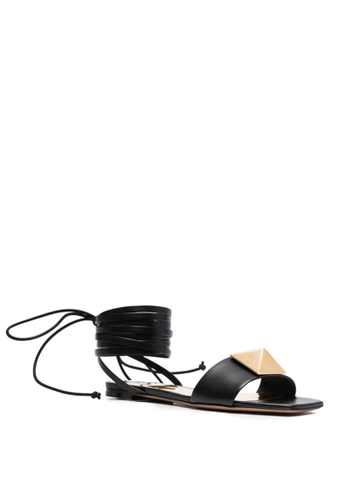 Shop Valentino Roman Stud Flat Sandals In Black