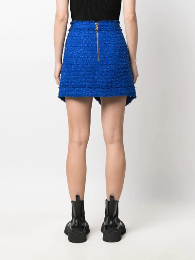 Shop Balmain Textured-tweed Mini Skirt In Blue