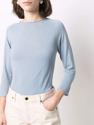 Shop Le Tricot Perugia Boat-neck Cotton Top In Blue