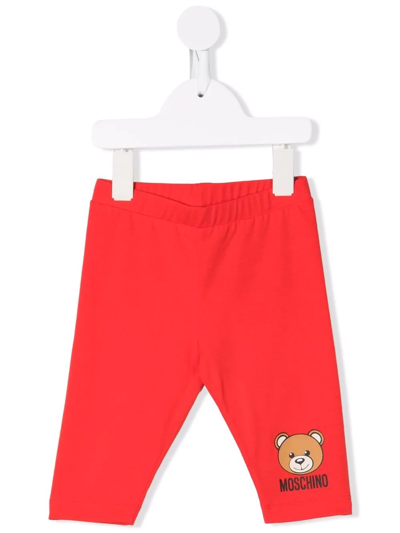 Shop Moschino Teddy-logo Print Leggings In Red