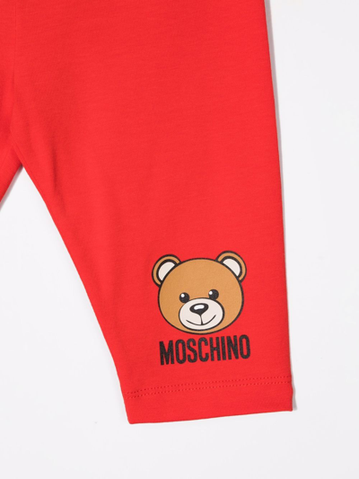 Shop Moschino Teddy-logo Print Leggings In Red