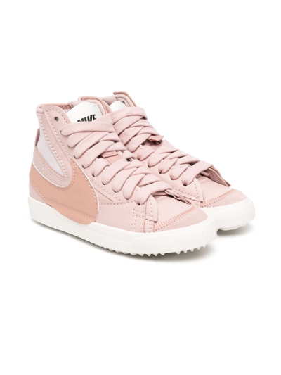 Nike Textured Leather Blazer Mid 77 Jumbo High-top Sneakers With In Pink
