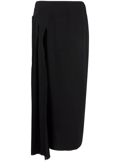 Pre-owned Chanel 1999 Pleat-detailing Straight Silk Skirt In Black