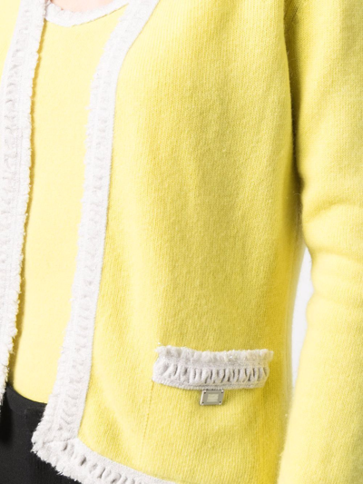 Pre-owned Chanel 2003 Layered Knitted Cashmere Cardigan In Yellow