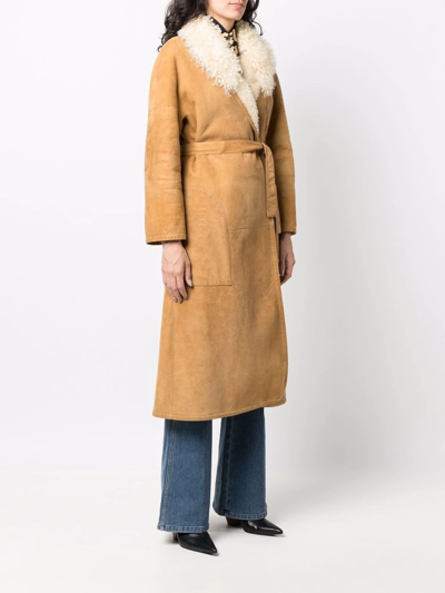 Pre-owned Hermes 1990s  Leather Tied-waist Coat In Brown