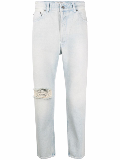Shop Golden Goose Distressed Straight-leg Jeans In Blue