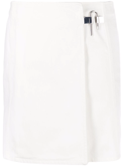 Givenchy Padlock Washed Denim Wrap Miniskirt In White