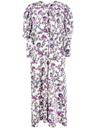 Shop Isabel Marant Floral-print Silk Midi Dress In White