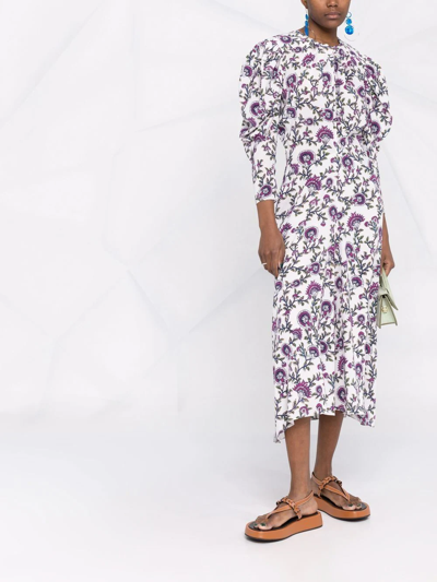 Shop Isabel Marant Floral-print Silk Midi Dress In White