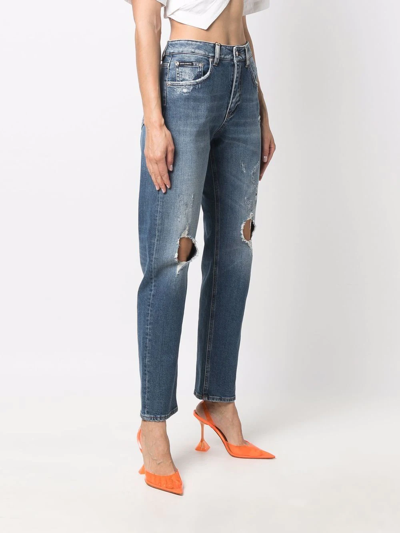 Shop Dolce & Gabbana Distressed Boyfriend Jeans In Blue