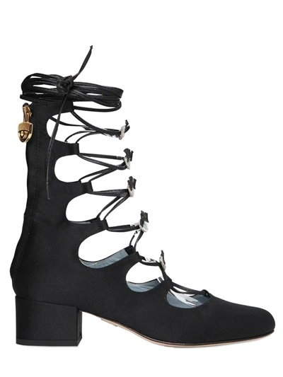 Chiara Ferragni 45mm Eyes Satin Lace-up Boots, Black