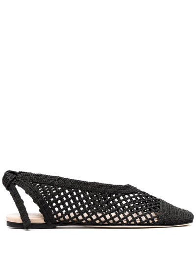 Shop Hereu Woven Square-toe Ballerina Shoes In Black