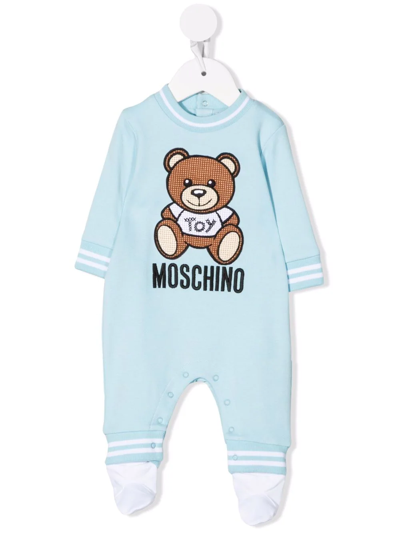 Shop Moschino Teddy-embroidered Babygrow In Blue