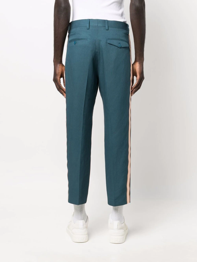 Shop Etro Side-stripe Cropped Trousers In Blue