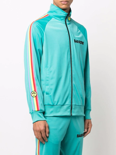 Shop Barrow Rainbow-stripe Zip-up Sweatshirt In Green