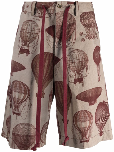 Shop Uma Wang Hot Air Balloon-print Bermuda Shorts In Green