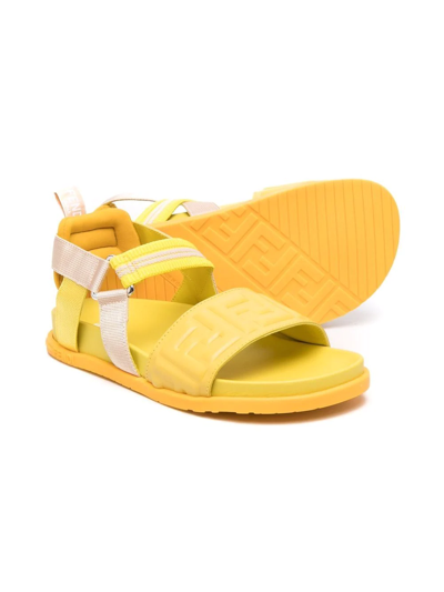 Shop Fendi Logo-patch Sandals In Yellow
