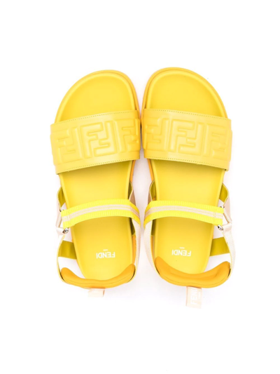 Shop Fendi Teen Logo-embossed Sandals In Yellow